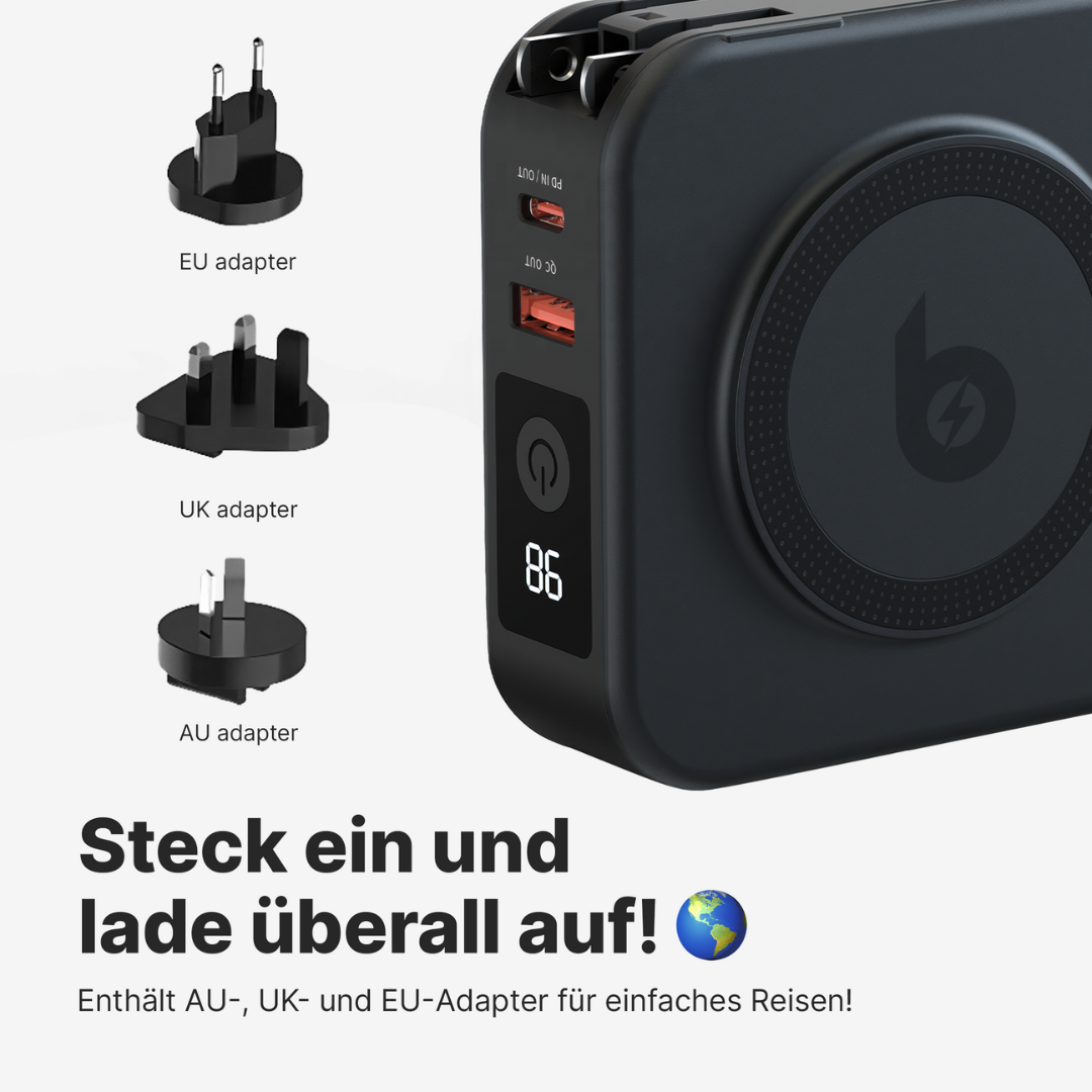 TravelBank 5-in-1-Wandladegerät mit kabelloser Ladematte und Powerbank