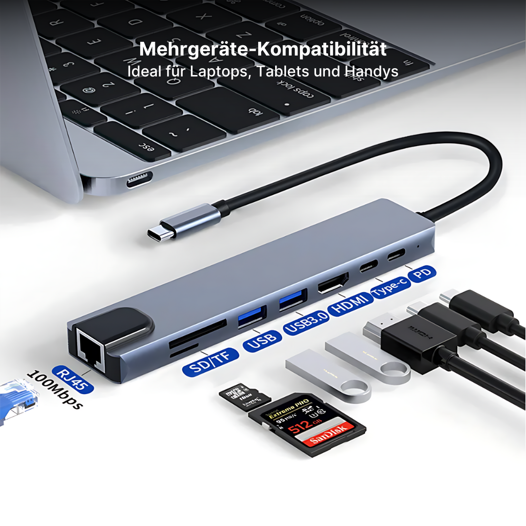 UltraLink C-Hub - 8-in-1 USB C, Ethernet, HDMI, SD-Leser