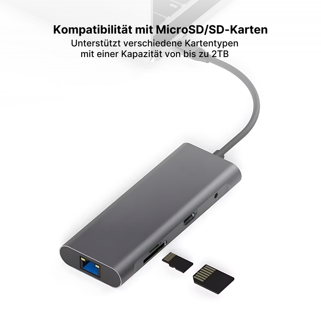 Aluminium 9-in-1 USB-C Hub mit 4K HDMI, PD-Schnellladefunktion & Ethernet