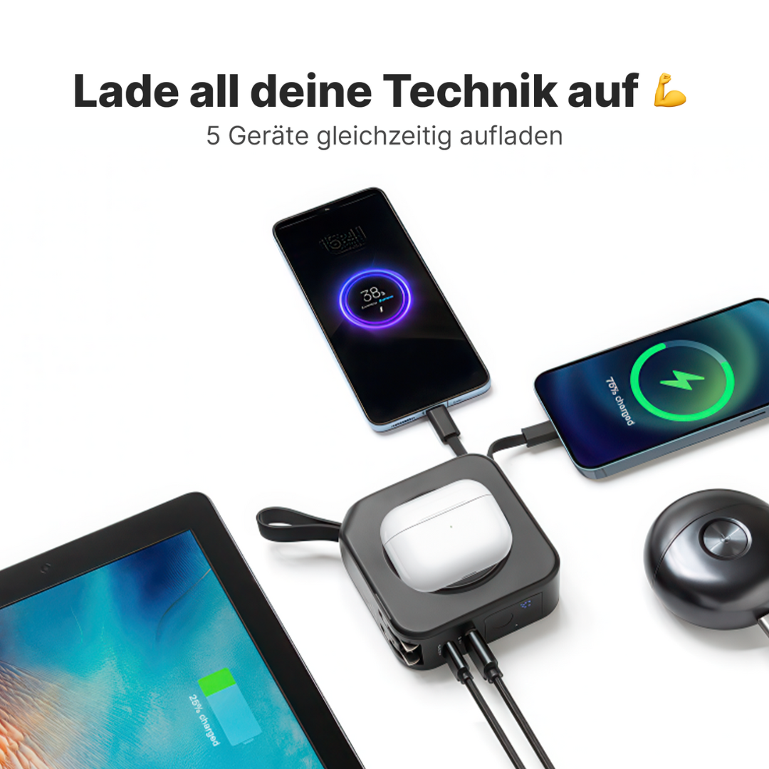 TravelBank 5-in-1-Wandladegerät mit kabelloser Ladematte und Powerbank