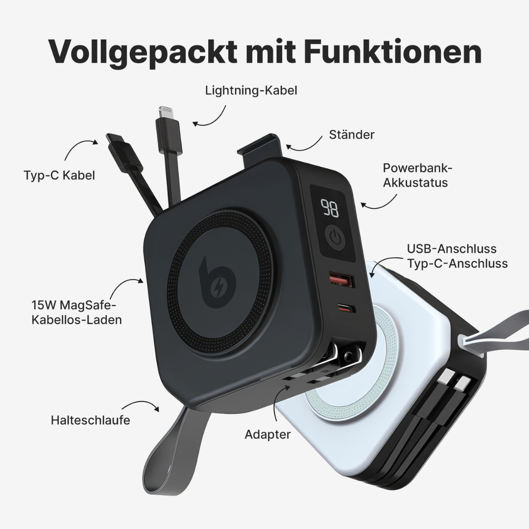 TravelBank 5-in-1-Wandladegerät mit kabelloser Ladematte und Powerbank