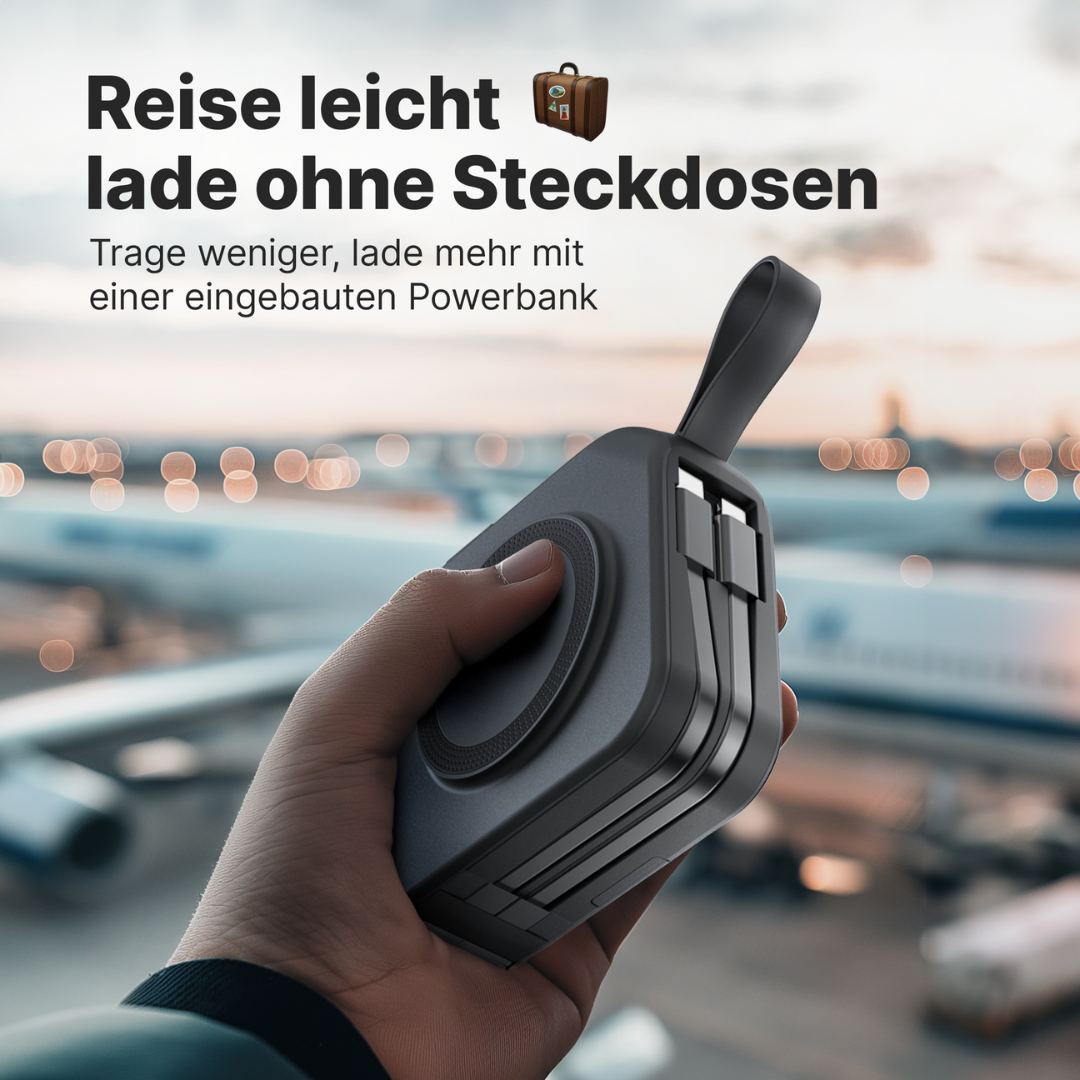 TravelBank 5-in-1-Wandladegerät mit kabelloser Ladematte und Powerbank