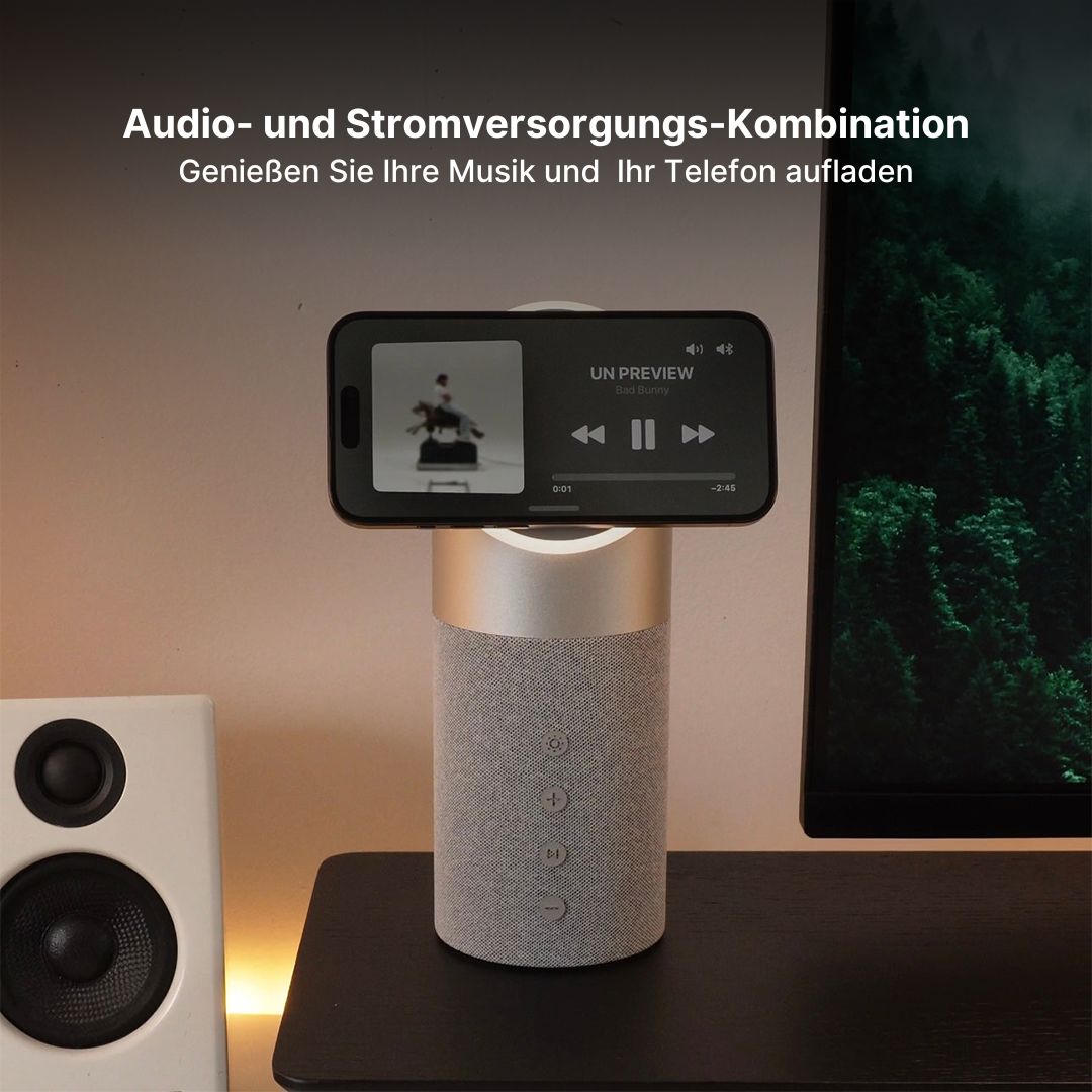 3-in-1 Kabelloses Ladegerät, Bluetooth-Lautsprecher & Nachtlicht