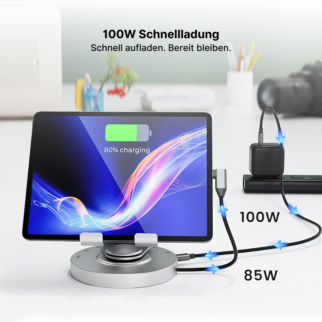 Aluminium 8-in-1 USB-C-Hub mit faltbarem 360° drehbarem Ständer und 4K HDMI