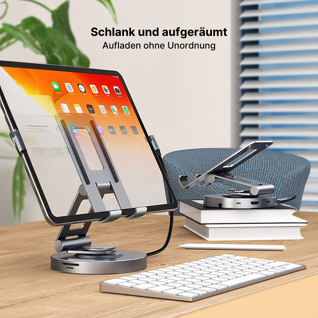 Aluminium 8-in-1 USB-C-Hub mit faltbarem 360° drehbarem Ständer und 4K HDMI