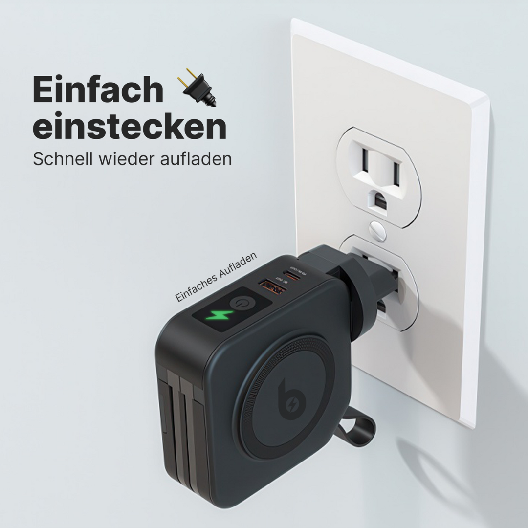 TravelBank 5-in-1-Wandladegerät mit kabelloser Ladematte und Powerbank