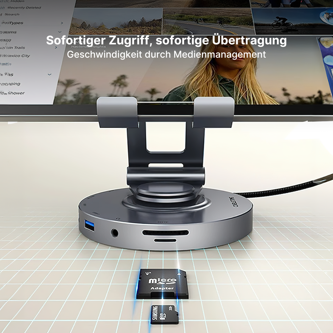 Aluminium 8-in-1 USB-C-Hub mit faltbarem 360° drehbarem Ständer und 4K HDMI