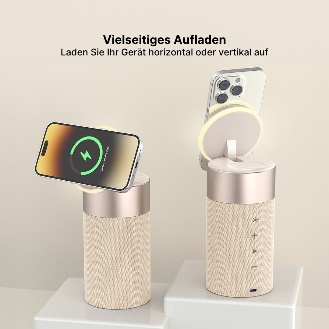 3-in-1 Kabelloses Ladegerät, Bluetooth-Lautsprecher & Nachtlicht