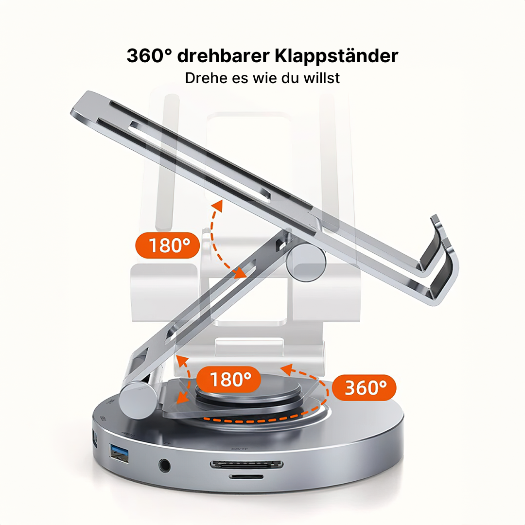 Aluminium 8-in-1 USB-C-Hub mit faltbarem 360° drehbarem Ständer und 4K HDMI