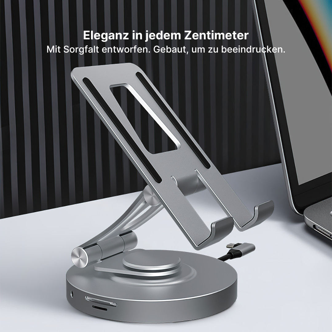 Aluminium 8-in-1 USB-C-Hub mit faltbarem 360° drehbarem Ständer und 4K HDMI