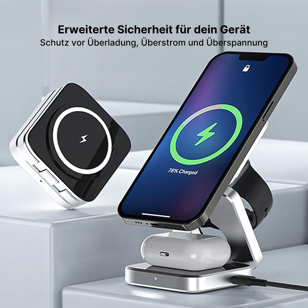 ChargeDeck 3-in-1 Faltbare Kabellose Ladestation - Für Apple & Android