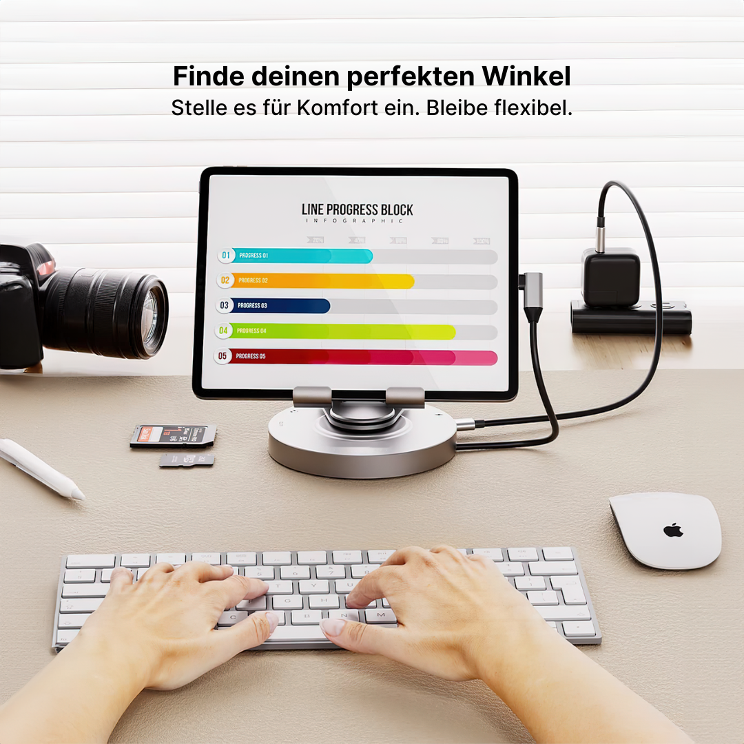 Aluminium 8-in-1 USB-C-Hub mit faltbarem 360° drehbarem Ständer und 4K HDMI
