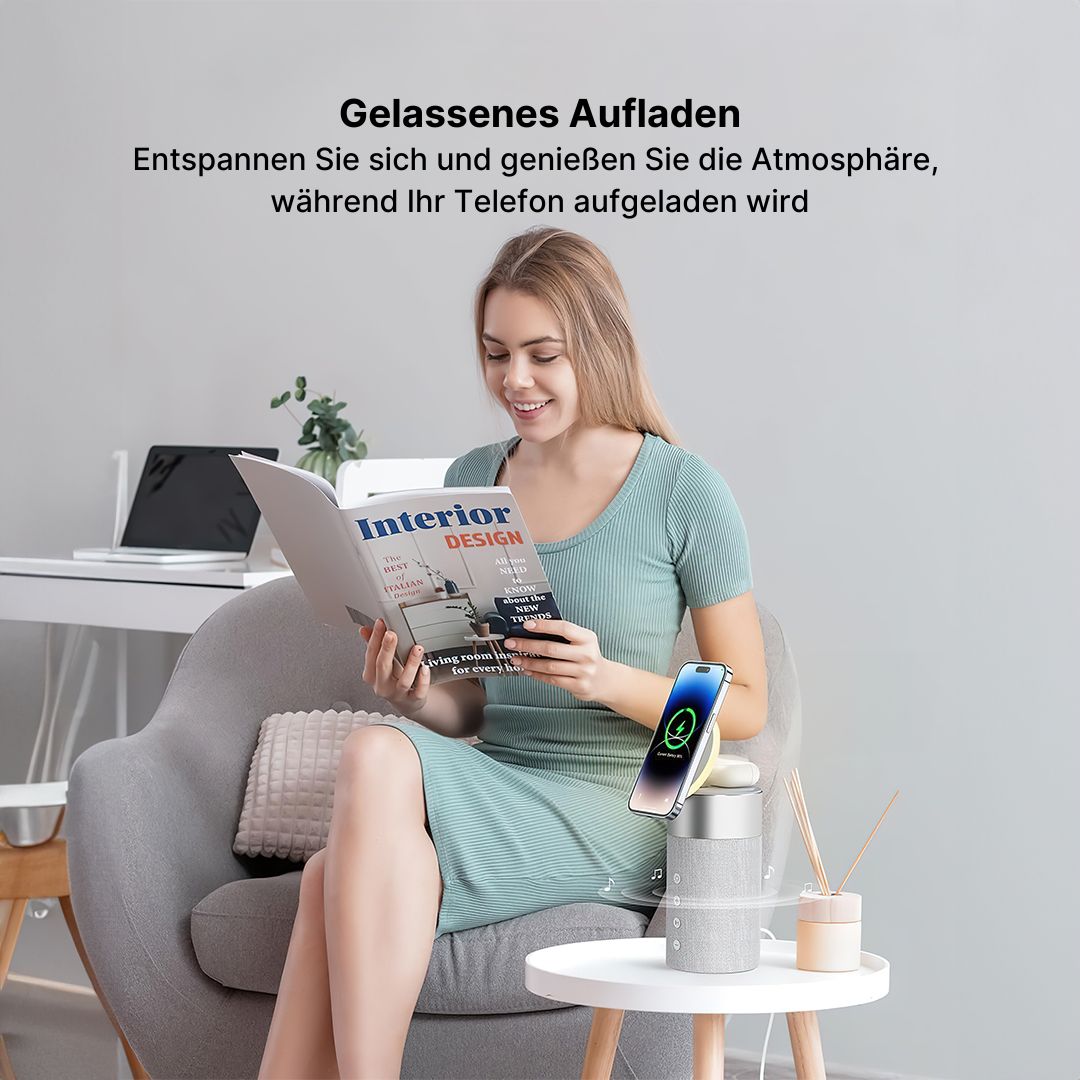 3-in-1 Kabelloses Ladegerät, Bluetooth-Lautsprecher & Nachtlicht