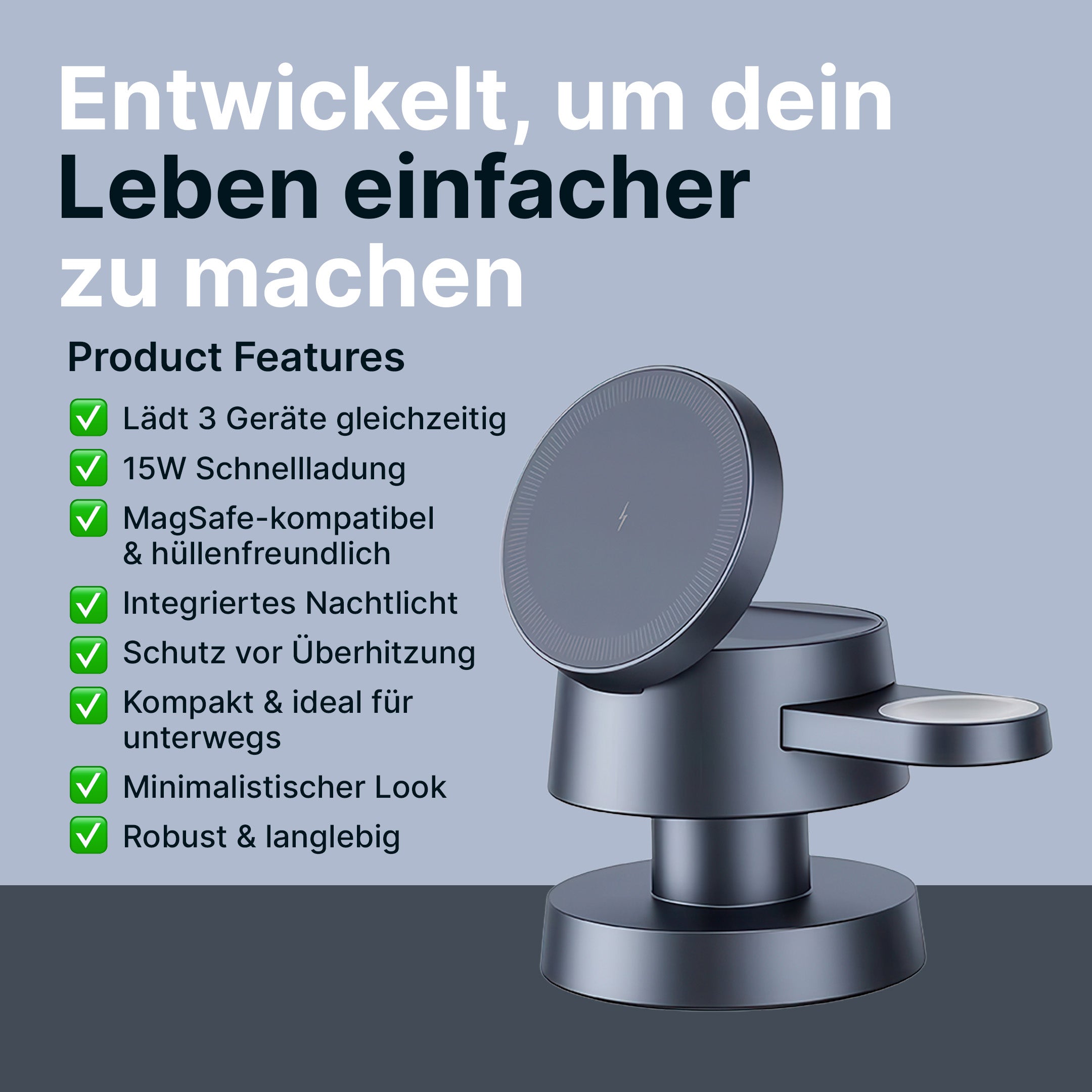 3 in 1 MagSafe-Ladestation mit LED-Licht