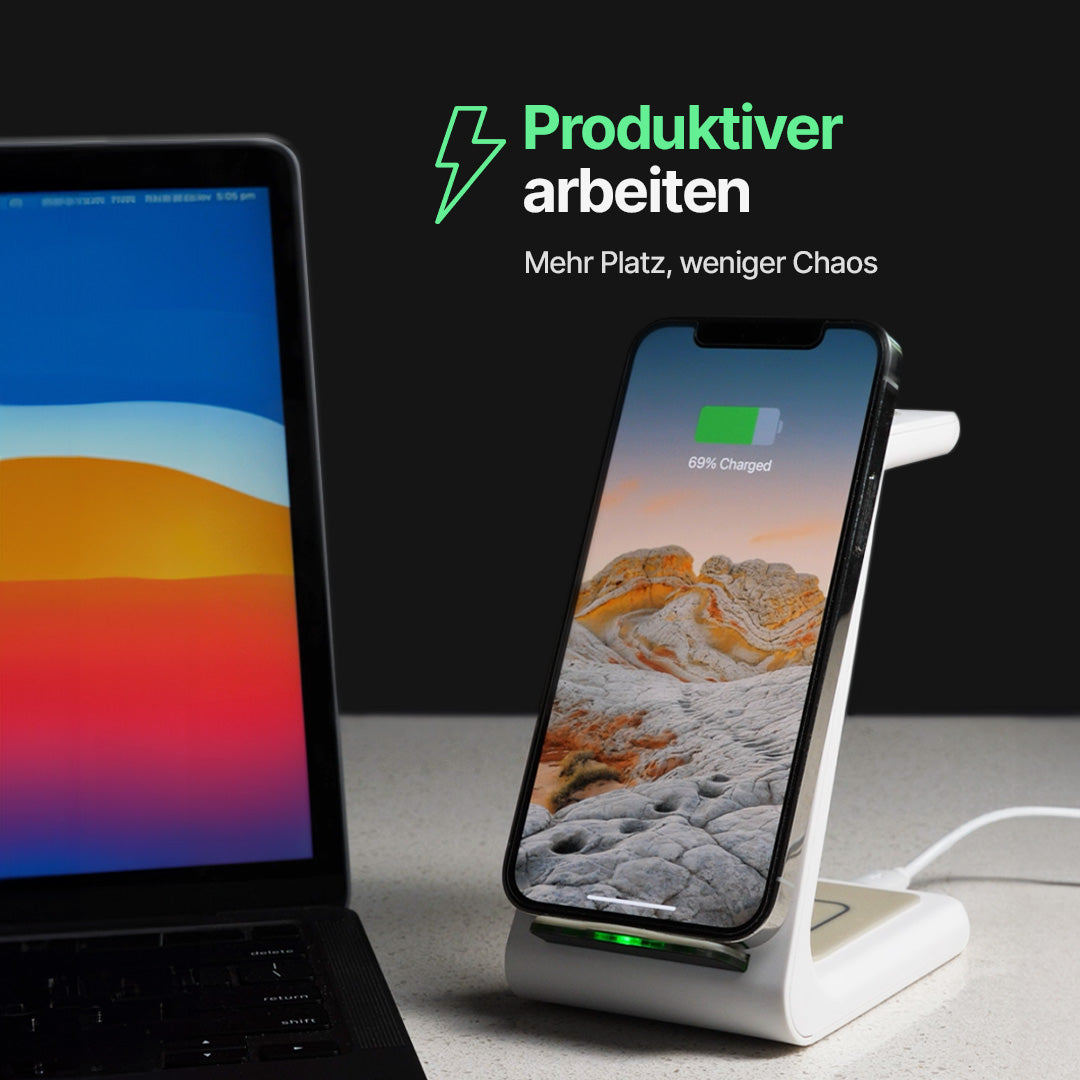 BlueBolt 3 in 1 Kabellose Ladestation, Apple, Samsung, Uhr, Airpods