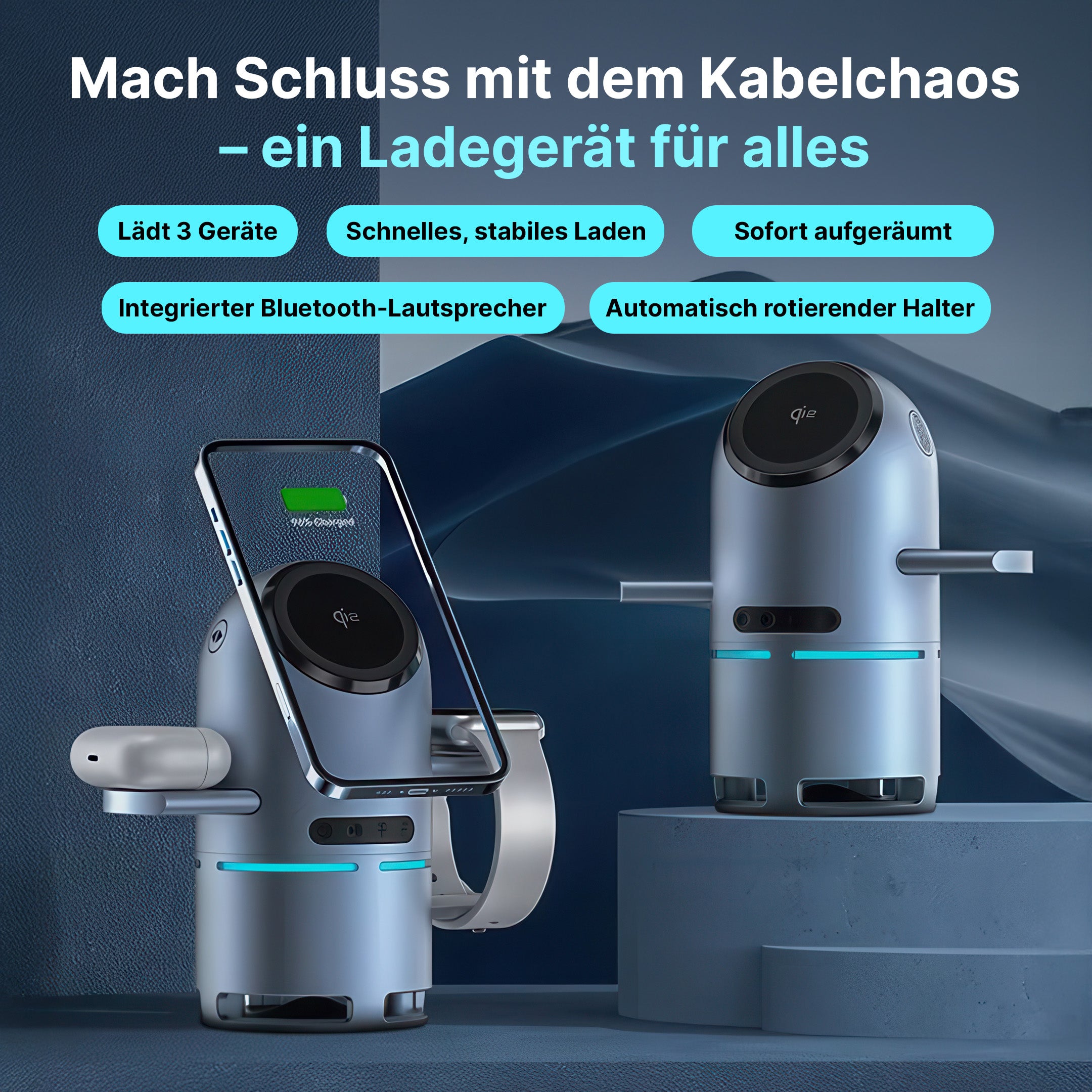 4-in-1 MagSafe Wireless Ladestation mit Bluetooth-Lautsprecher Qi2