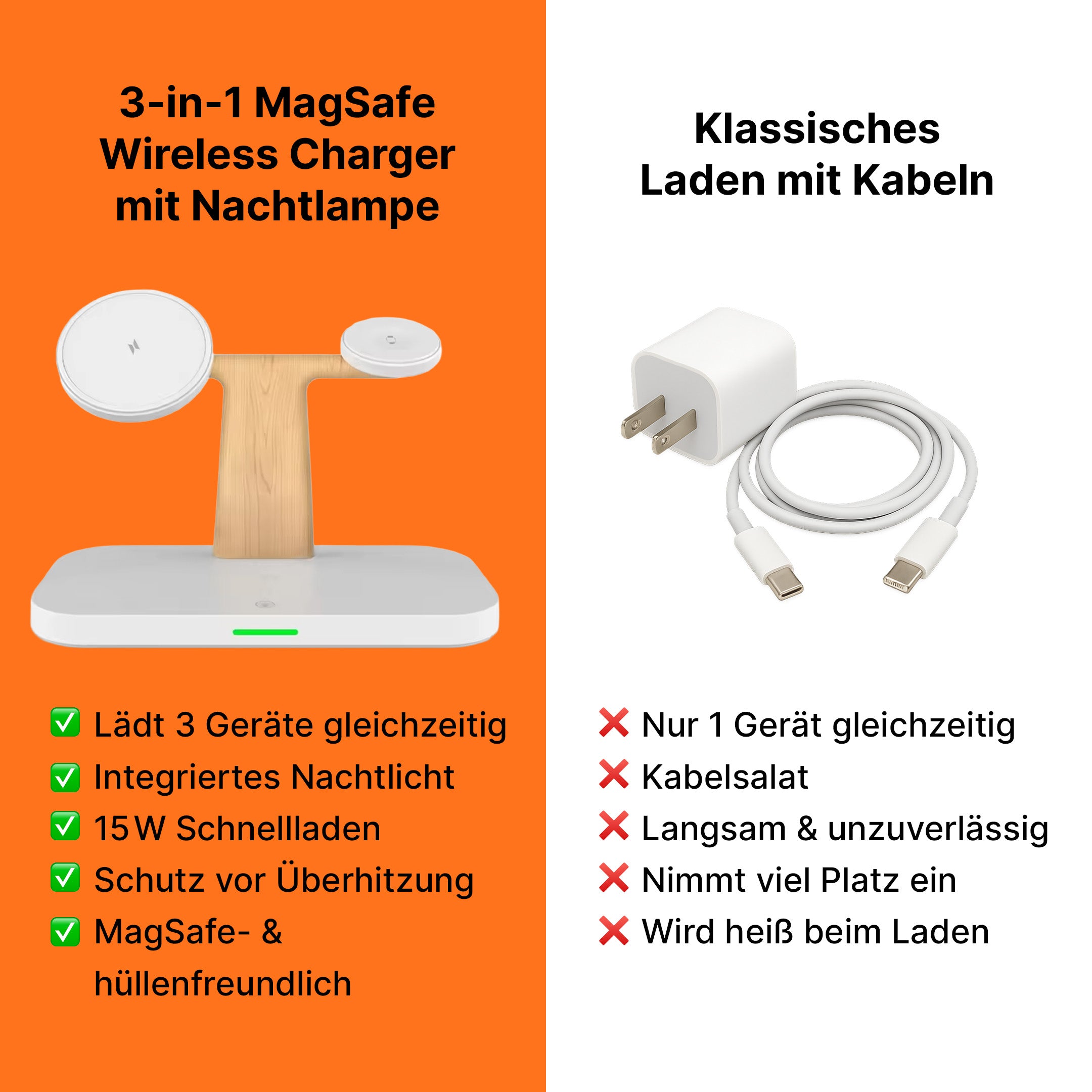 3-in-1 MagSafe Wireless Charger mit Nachtlampe