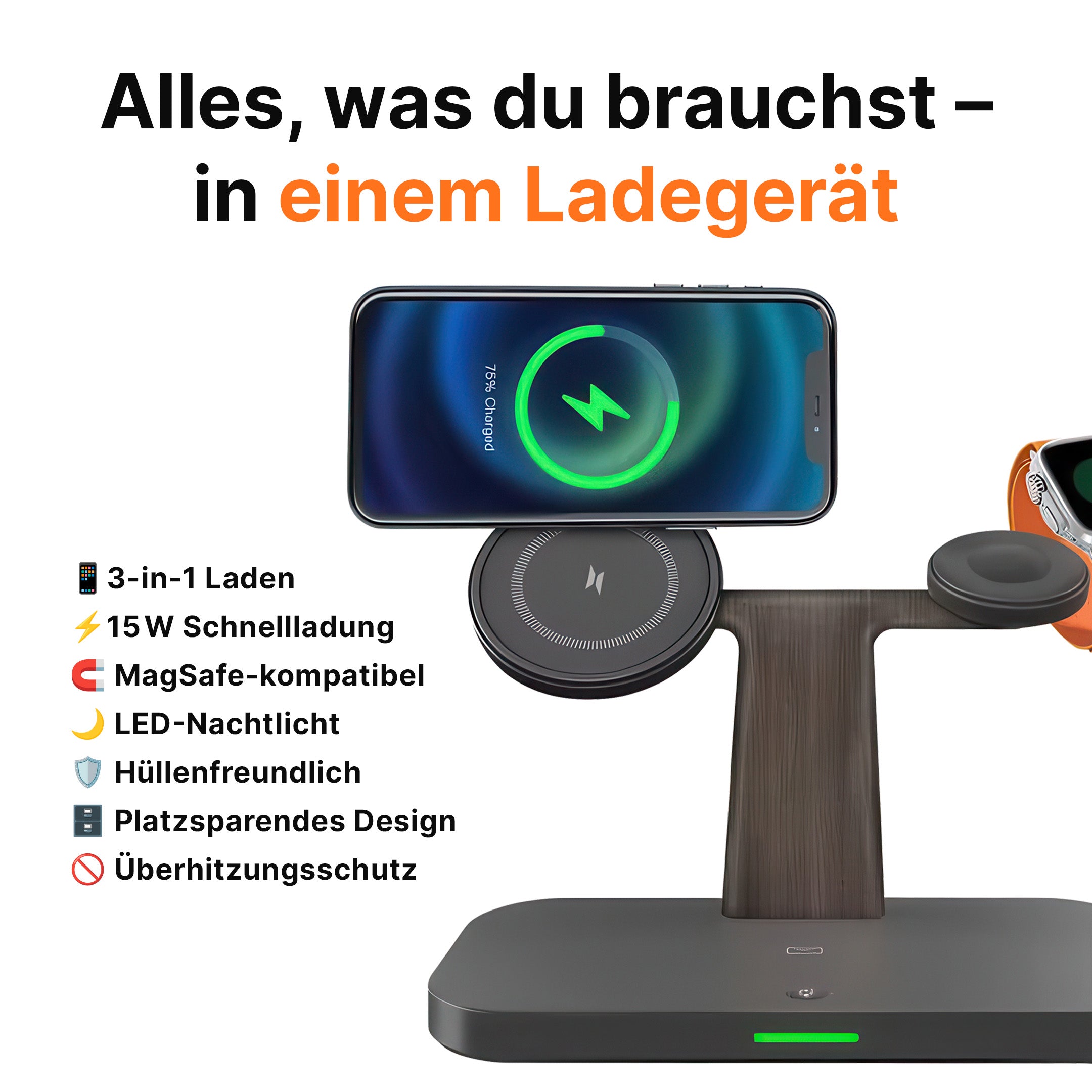 3-in-1 MagSafe Wireless Charger mit Nachtlampe