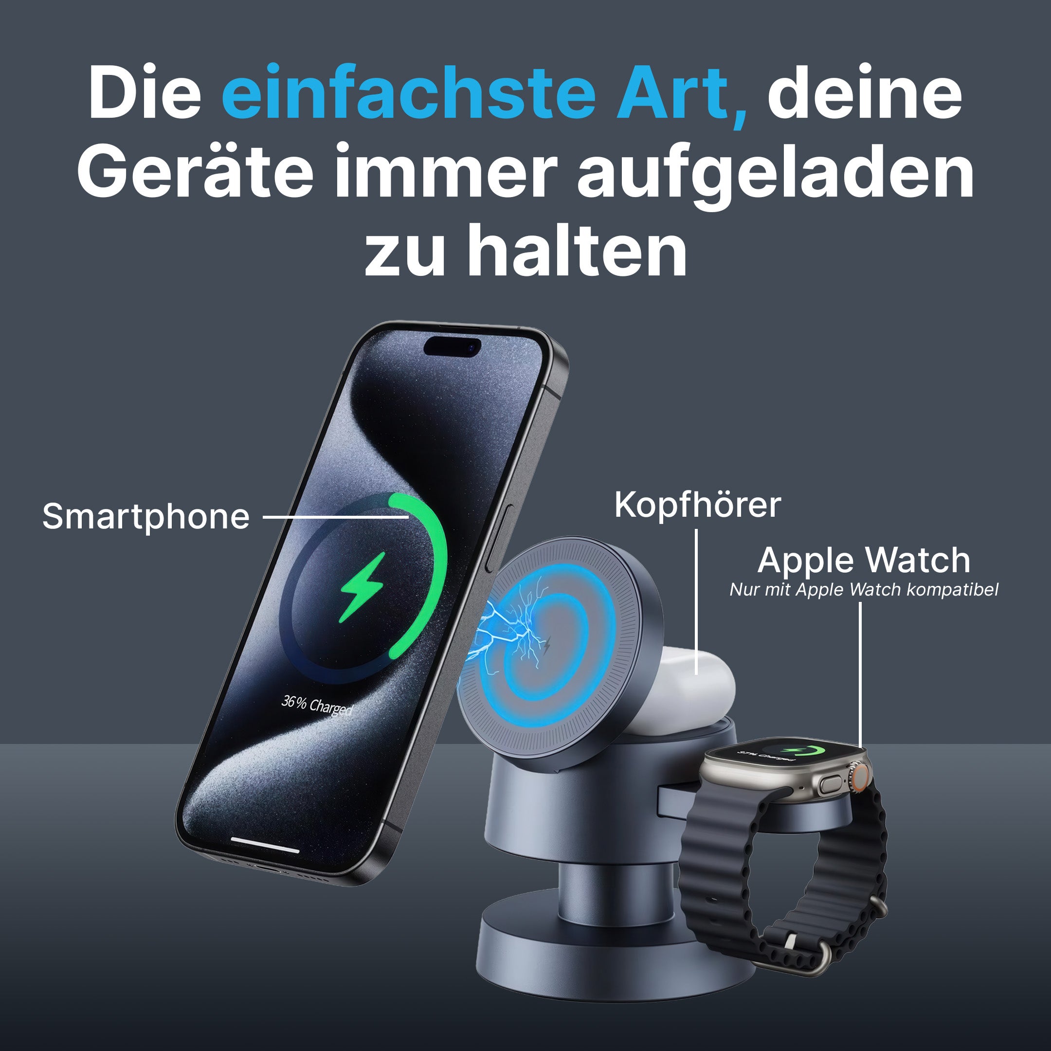 3 in 1 MagSafe-Ladestation mit LED-Licht