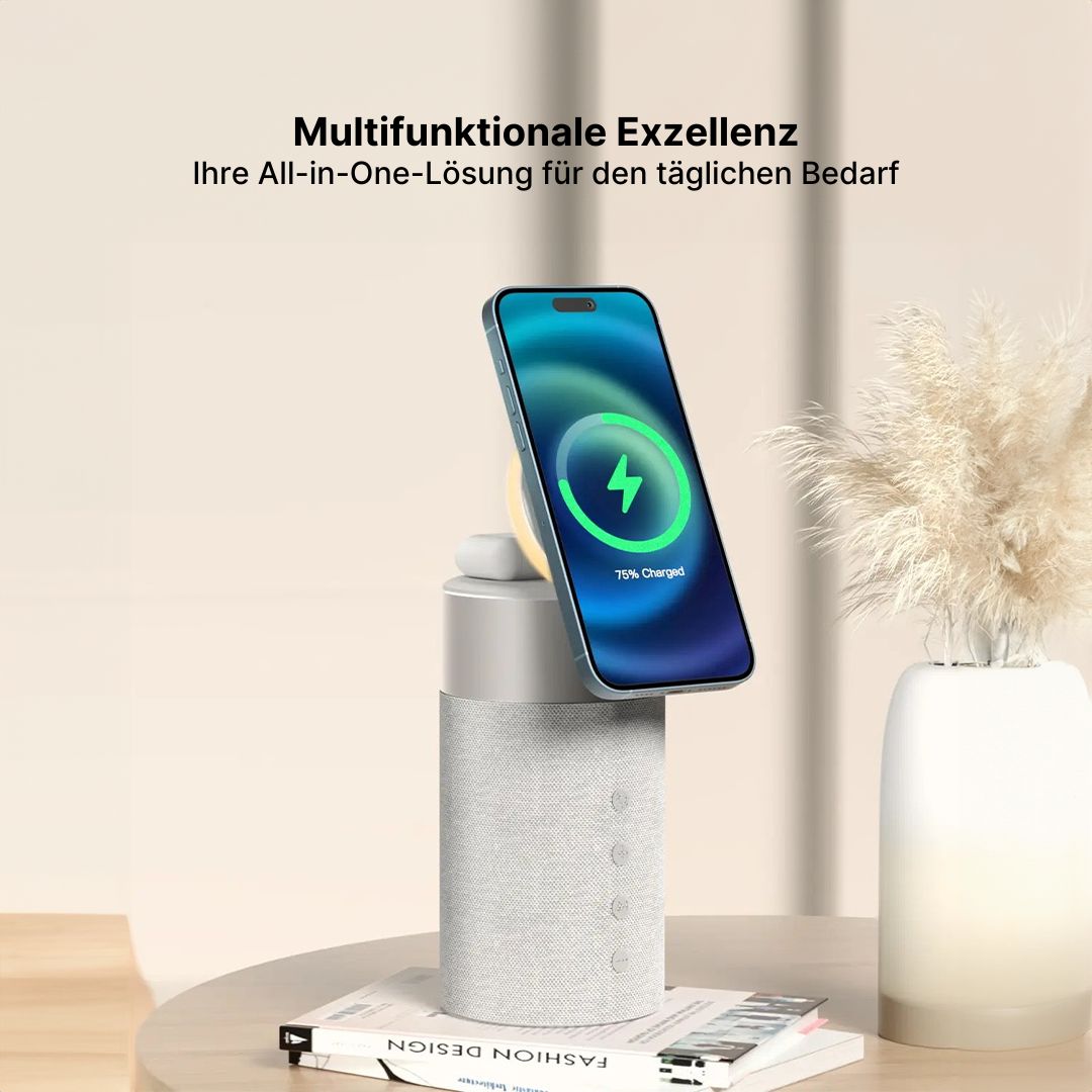 3-in-1 Kabelloses Ladegerät, Bluetooth-Lautsprecher & Nachtlicht