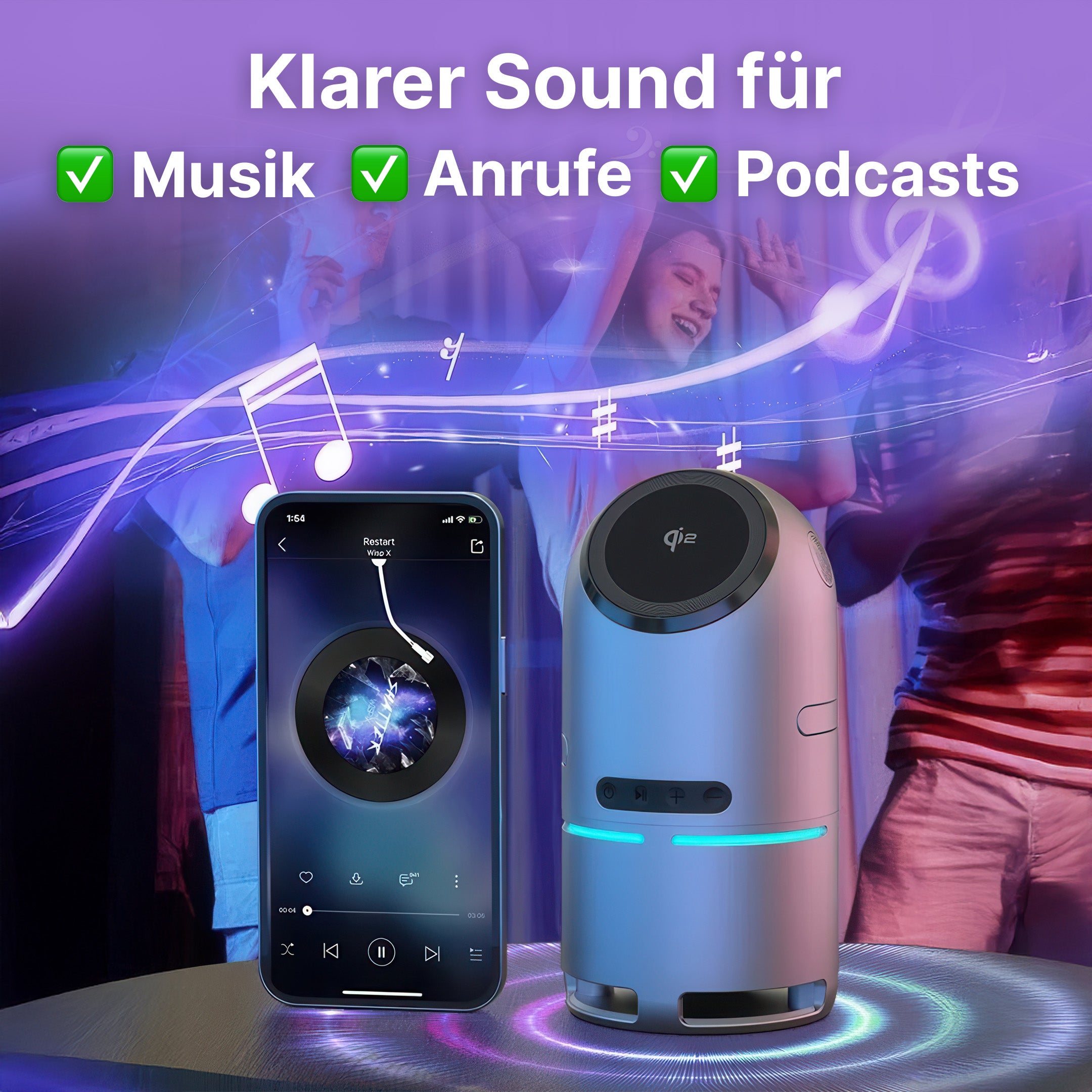 4-in-1 MagSafe Wireless Ladestation mit Bluetooth-Lautsprecher Qi2