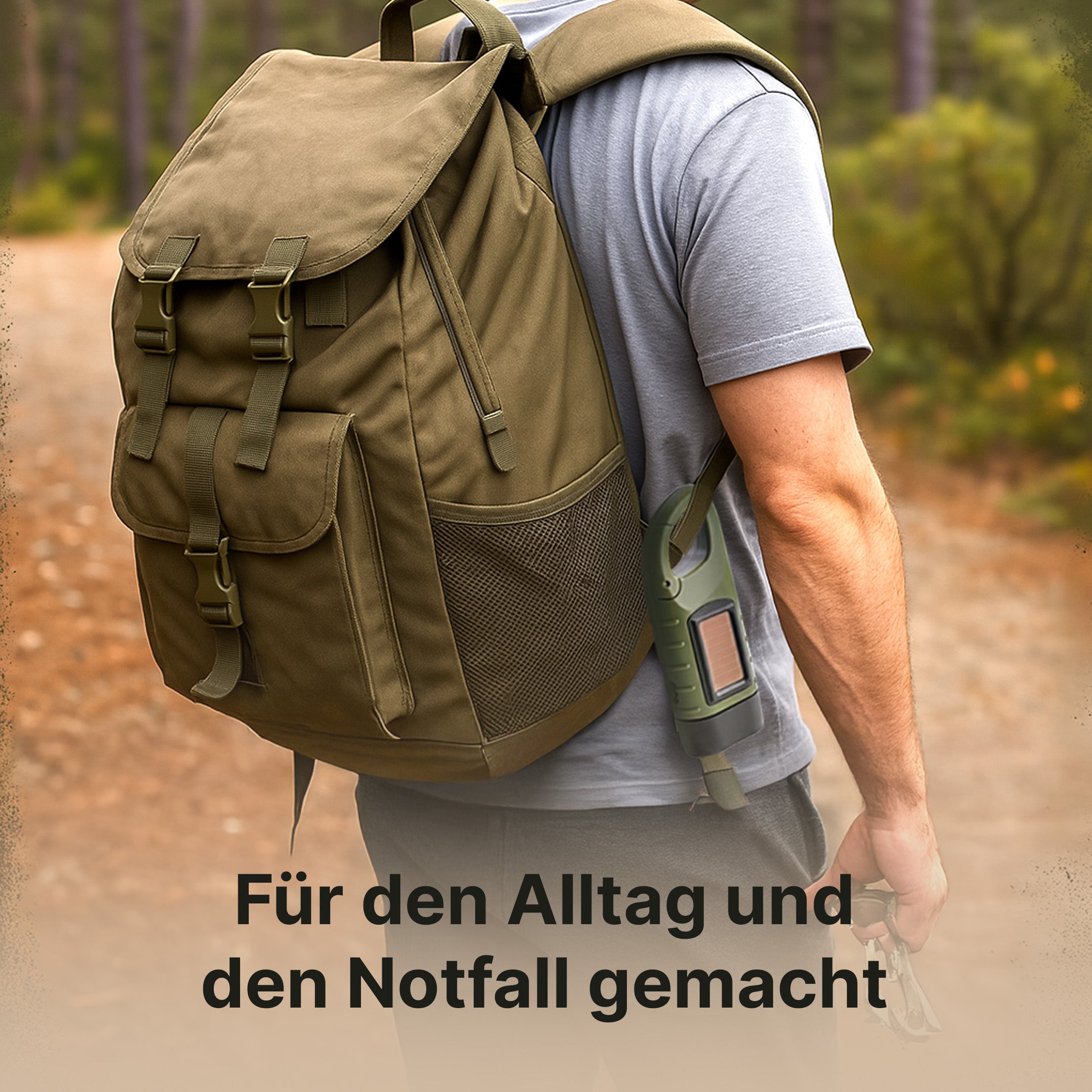 Solarbetriebene Handkurbel-Taschenlampe mit integrierter Powerbank