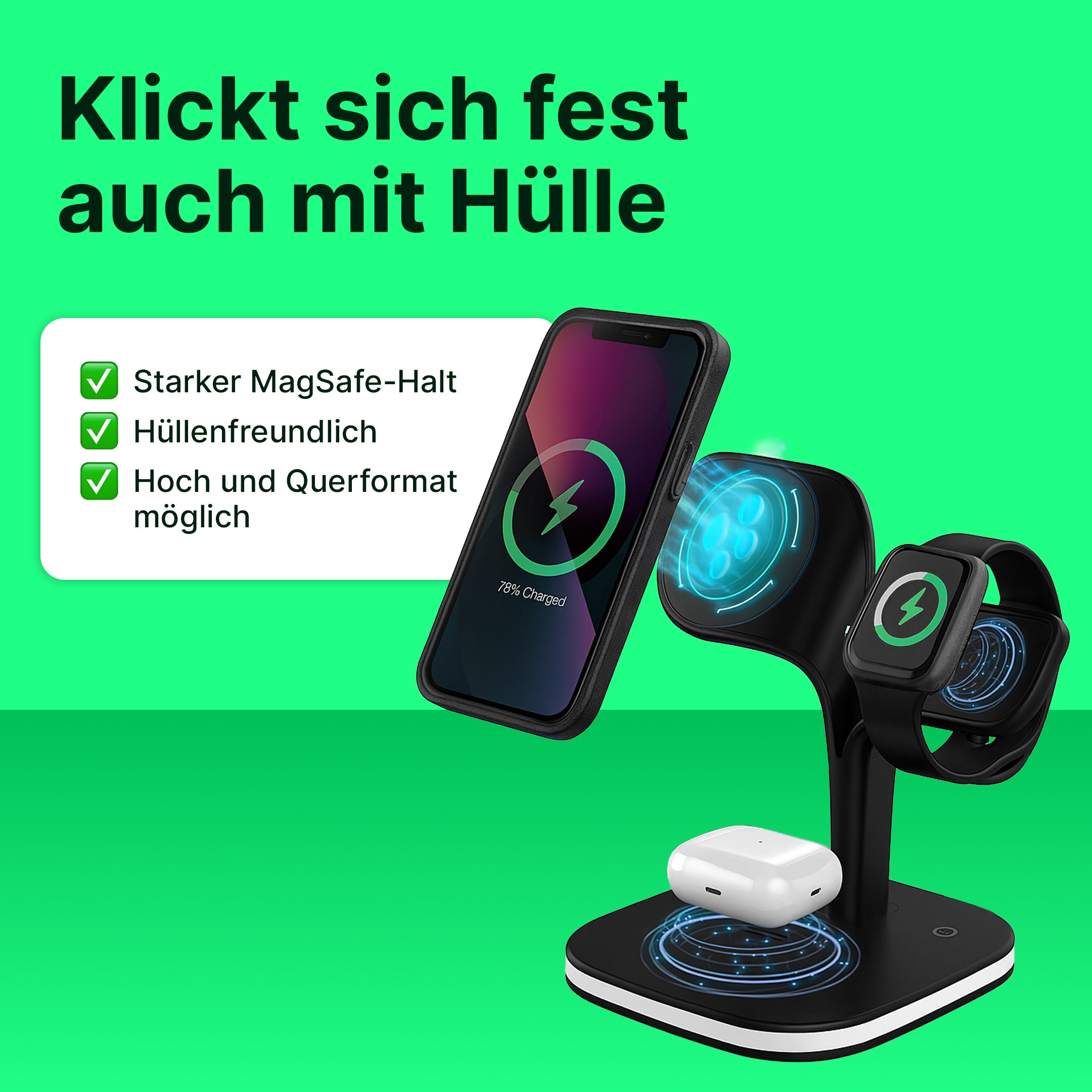 5-in-1 Magnetische Wireless-Ladestation für iPhone, Apple Watch und AirPods