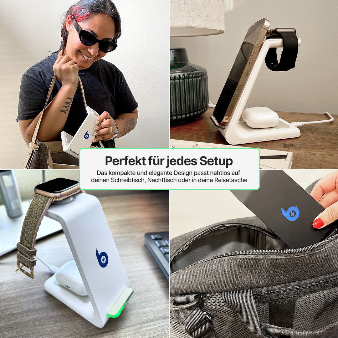 BlueBolt 3 in 1 Kabellose Ladestation, Apple, Samsung, Uhr, Airpods