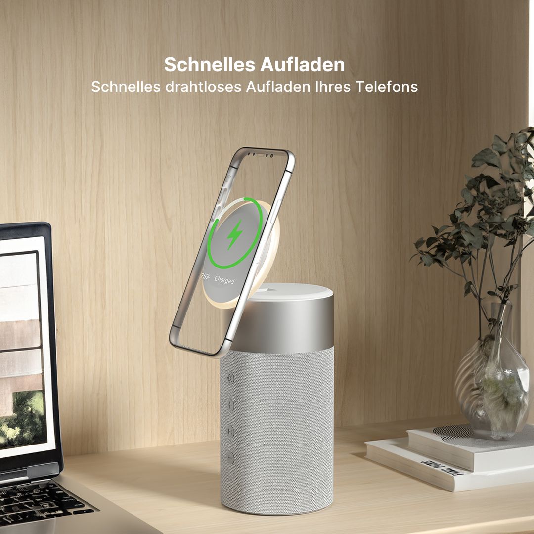 3-in-1 Kabelloses Ladegerät, Bluetooth-Lautsprecher & Nachtlicht