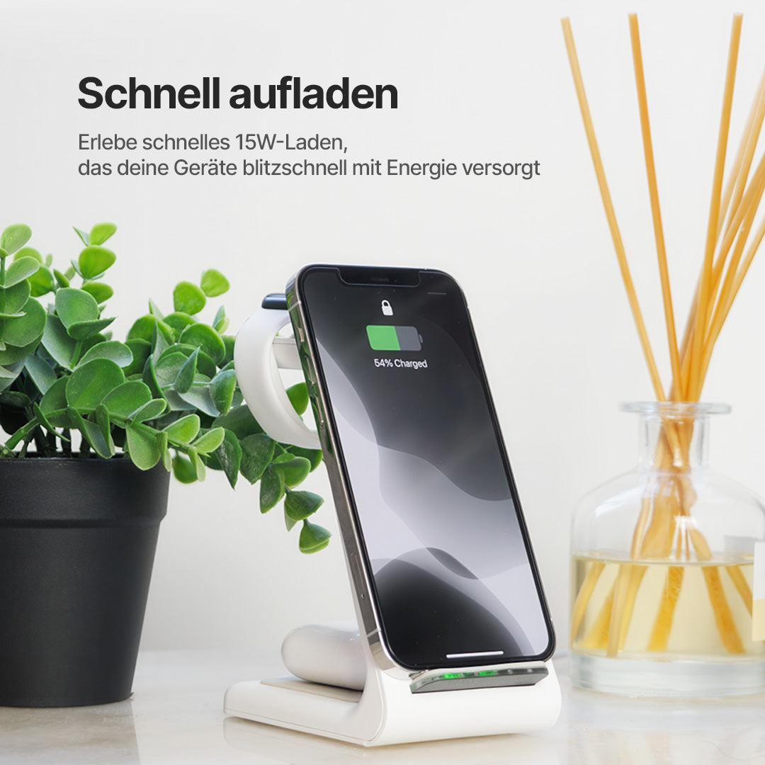 BlueBolt 3 in 1 Kabellose Ladestation, Apple, Samsung, Uhr, Airpods