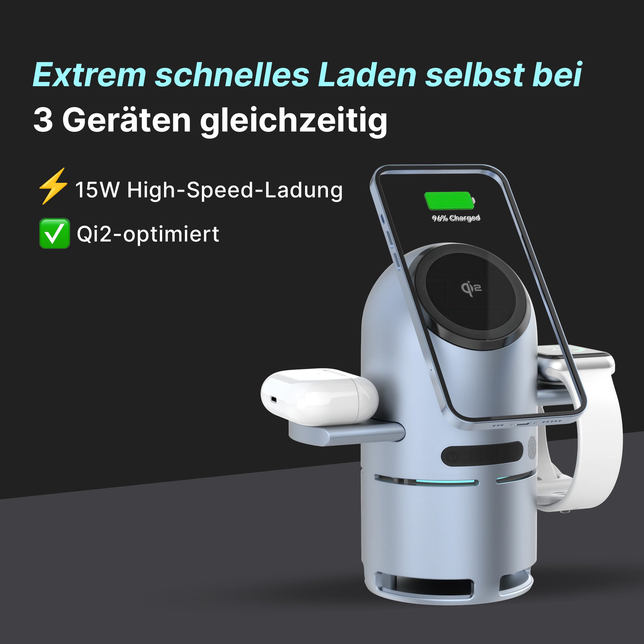 4-in-1 MagSafe Wireless Ladestation mit Bluetooth-Lautsprecher Qi2