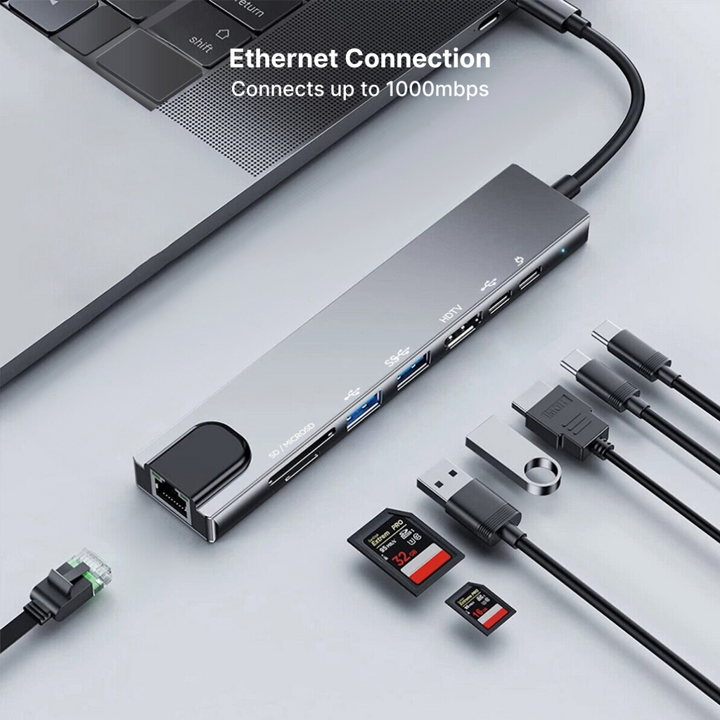 UltraLink C-Hub - 8-in-1 USB C, Ethernet, HDMI, SD-Leser