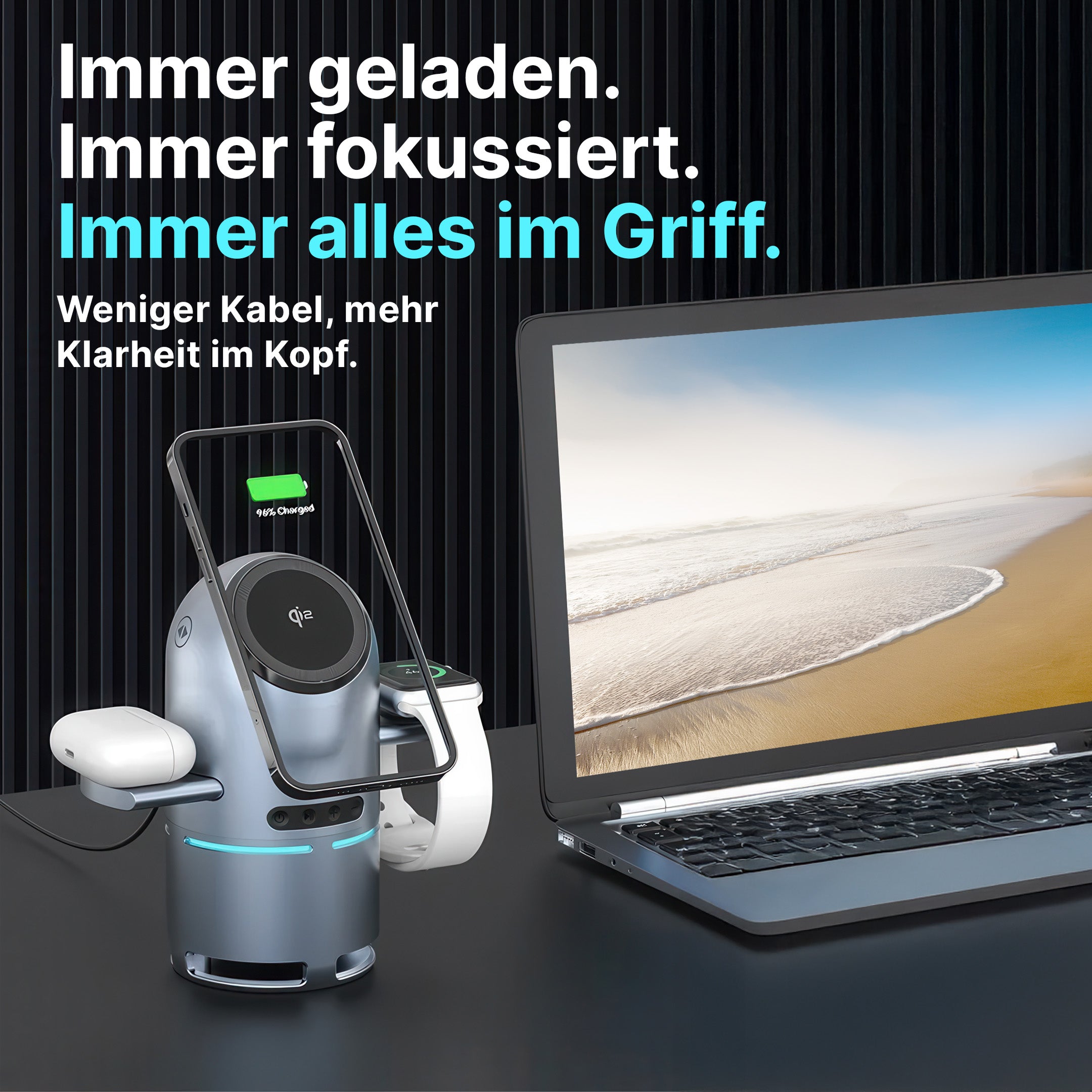 4-in-1 MagSafe Wireless Ladestation mit Bluetooth-Lautsprecher Qi2