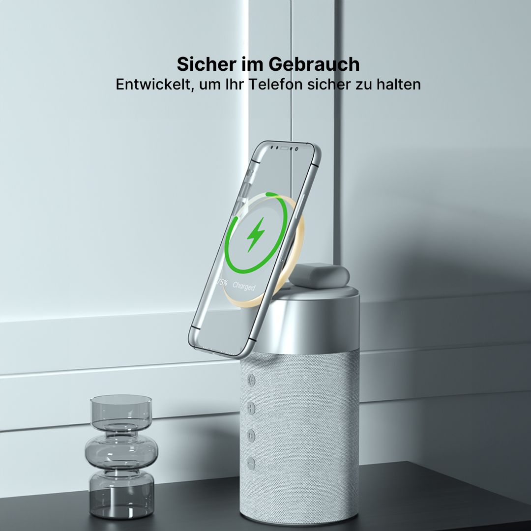 3-in-1 Kabelloses Ladegerät, Bluetooth-Lautsprecher & Nachtlicht
