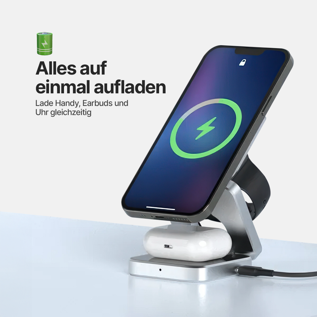 ChargeDeck 3-in-1 Faltbare Kabellose Ladestation - Für Apple & Android