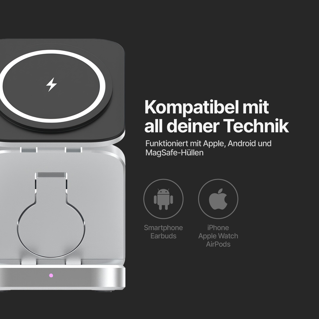 ChargeDeck 3-in-1 Faltbare Kabellose Ladestation - Für Apple & Android