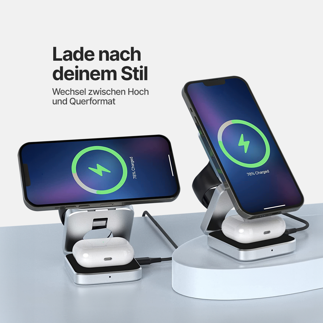 ChargeDeck 3-in-1 Faltbare Kabellose Ladestation - Für Apple & Android