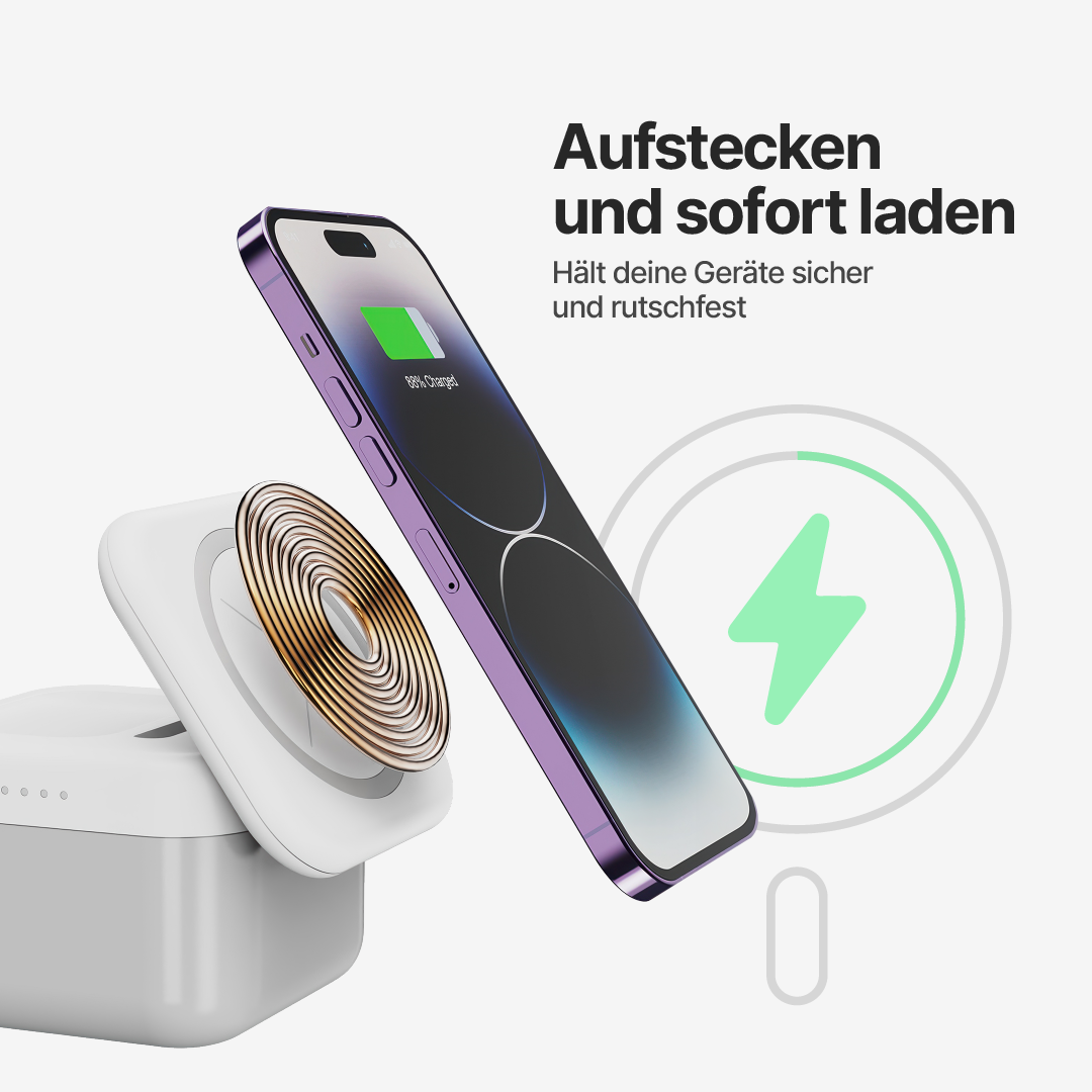 CubeMag 3-in-1 Magnetische Kabellose Ladestation für Apple und Android
