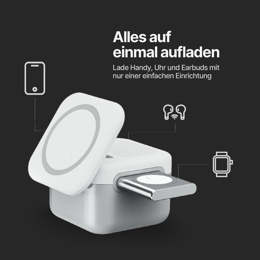 CubeMag 3-in-1 Magnetische Kabellose Ladestation für Apple und Android