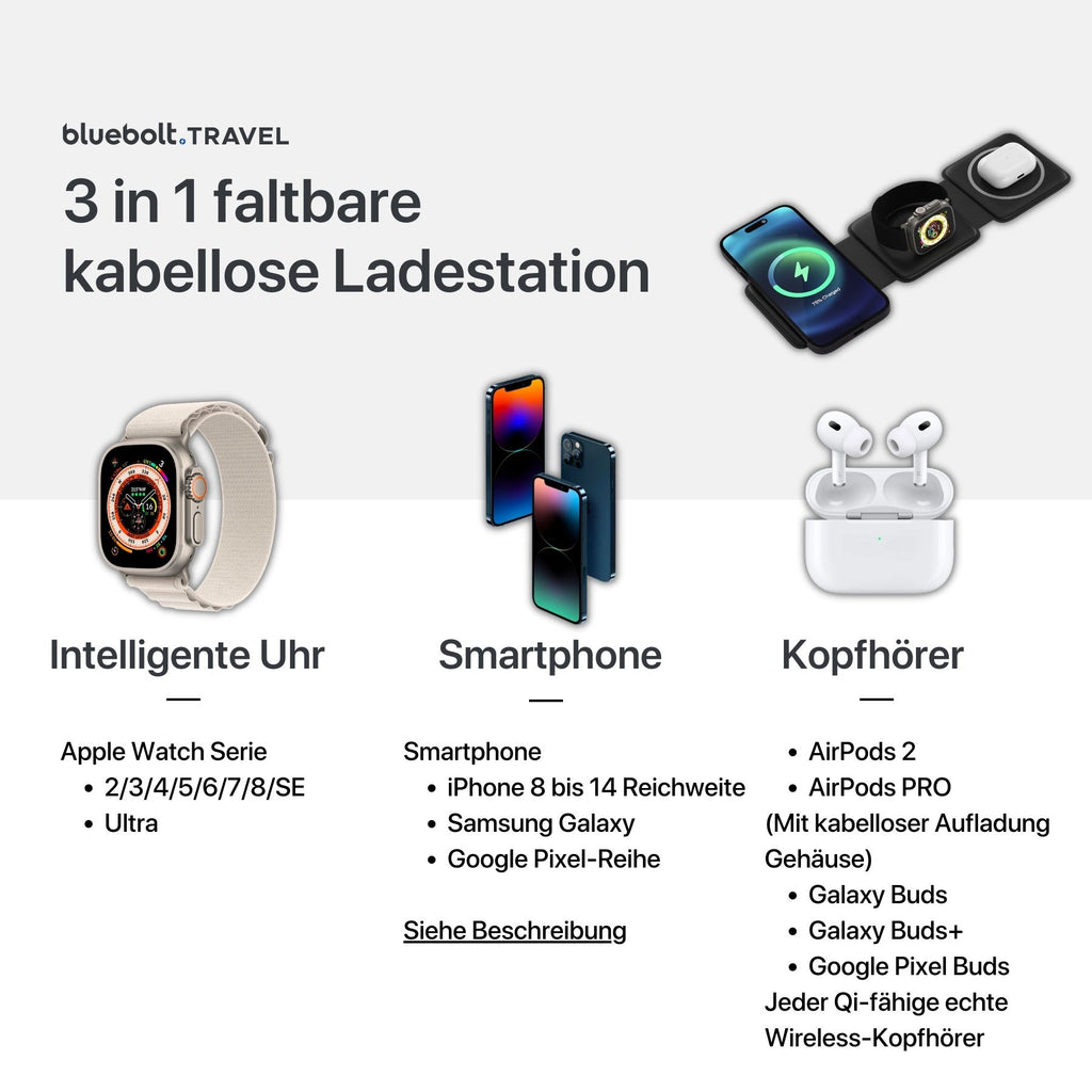 Budi 3-in-1 Kabellose Ladestation Mit Nachtlicht - 15W Handy & 2,5W Uhr Ladegerät, Grün