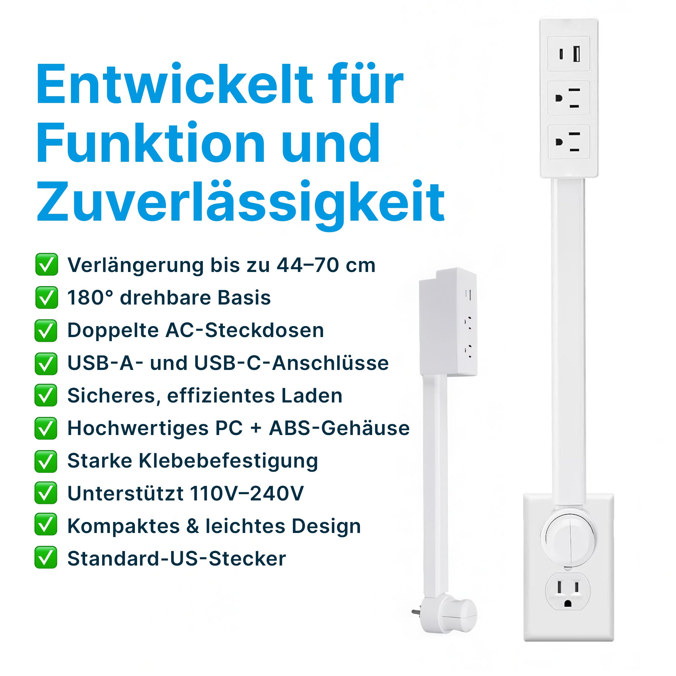 Steckdosen-Verlängerung mit USB-Ports