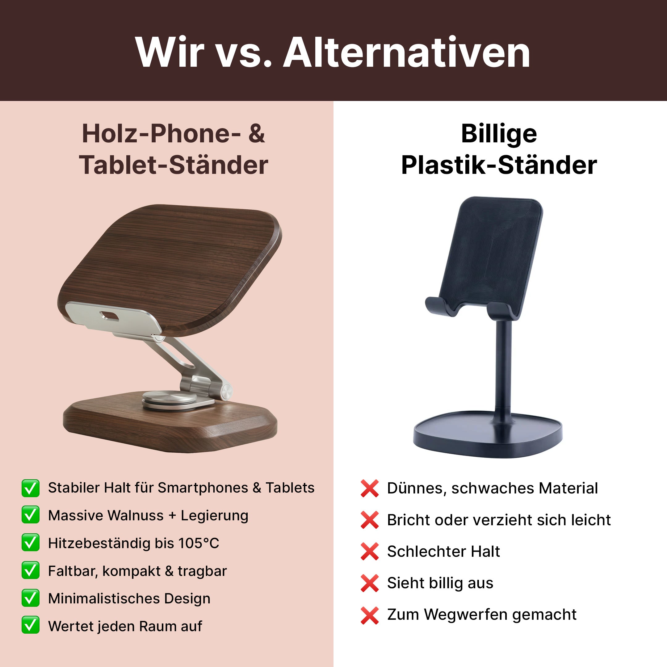 Holzständer für Handy und Tablet