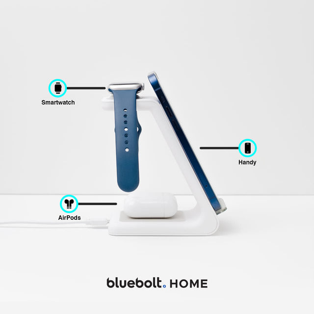 BlueBolt 3 in 1 Kabellose Ladestation, Apple, Samsung, Uhr, Airpods